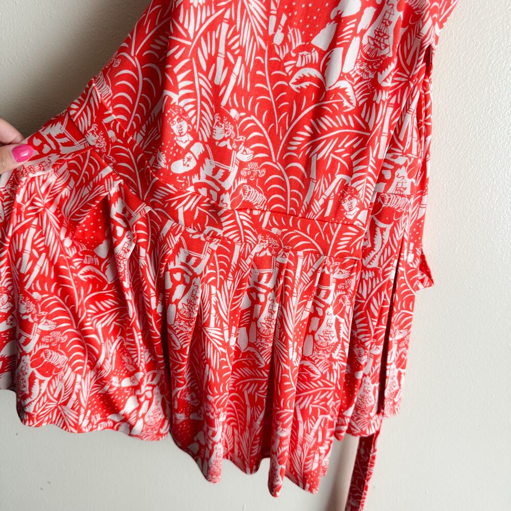 Diane von Furstenberg Orange + White Greek Print Silk Wrap Dress Size 10 - Picture 4 of 10